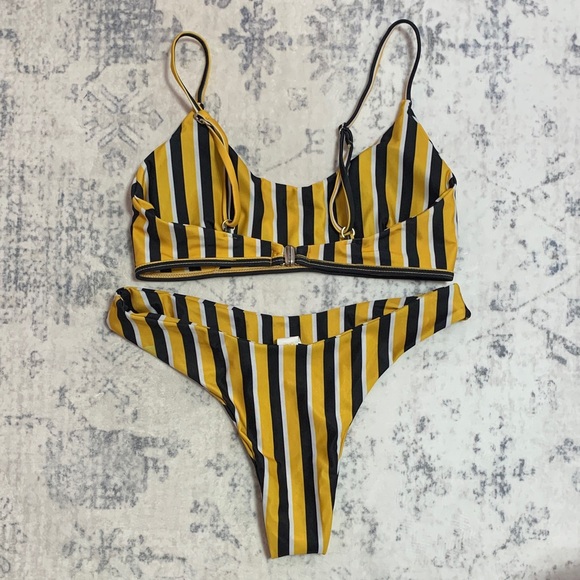 Striped Yellow and Black Bikini Set - Picture 4 of 9